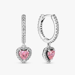 SOLD Pandora Sparkling Halo Heart Hoop Earrings Silver Pink NEW 291445C01